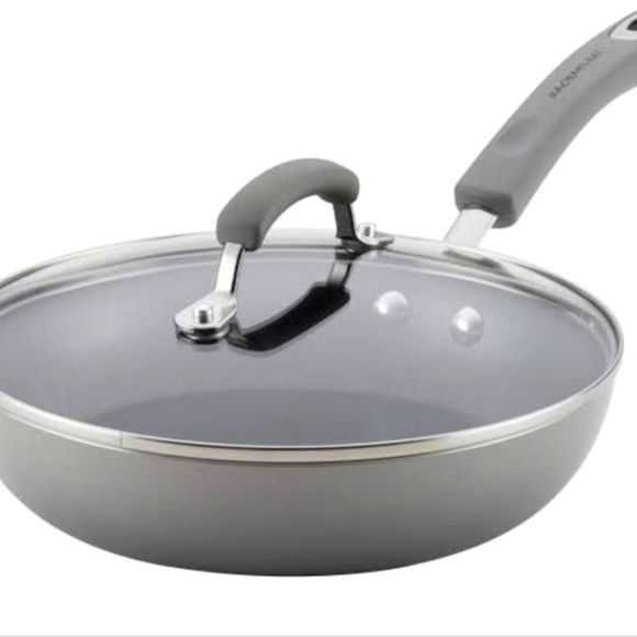 Rachel Ray 9.5" Non-Stick Deep Skillet & Lid-Sea Salt Grey - Picture 1 of 11